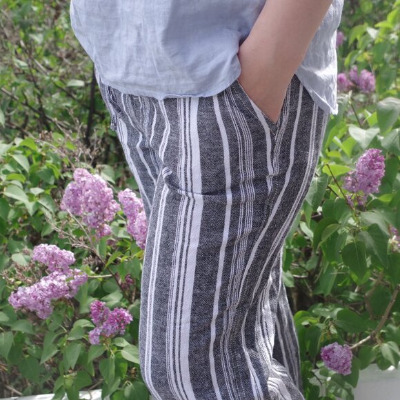 Linen Blend Women's Summer Striped Pants By Briggs - Picture 1 of 7